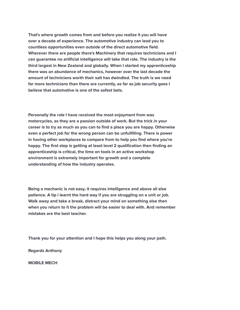 Preview of page 2 of Anthony Smethurst's automotive career synopsis